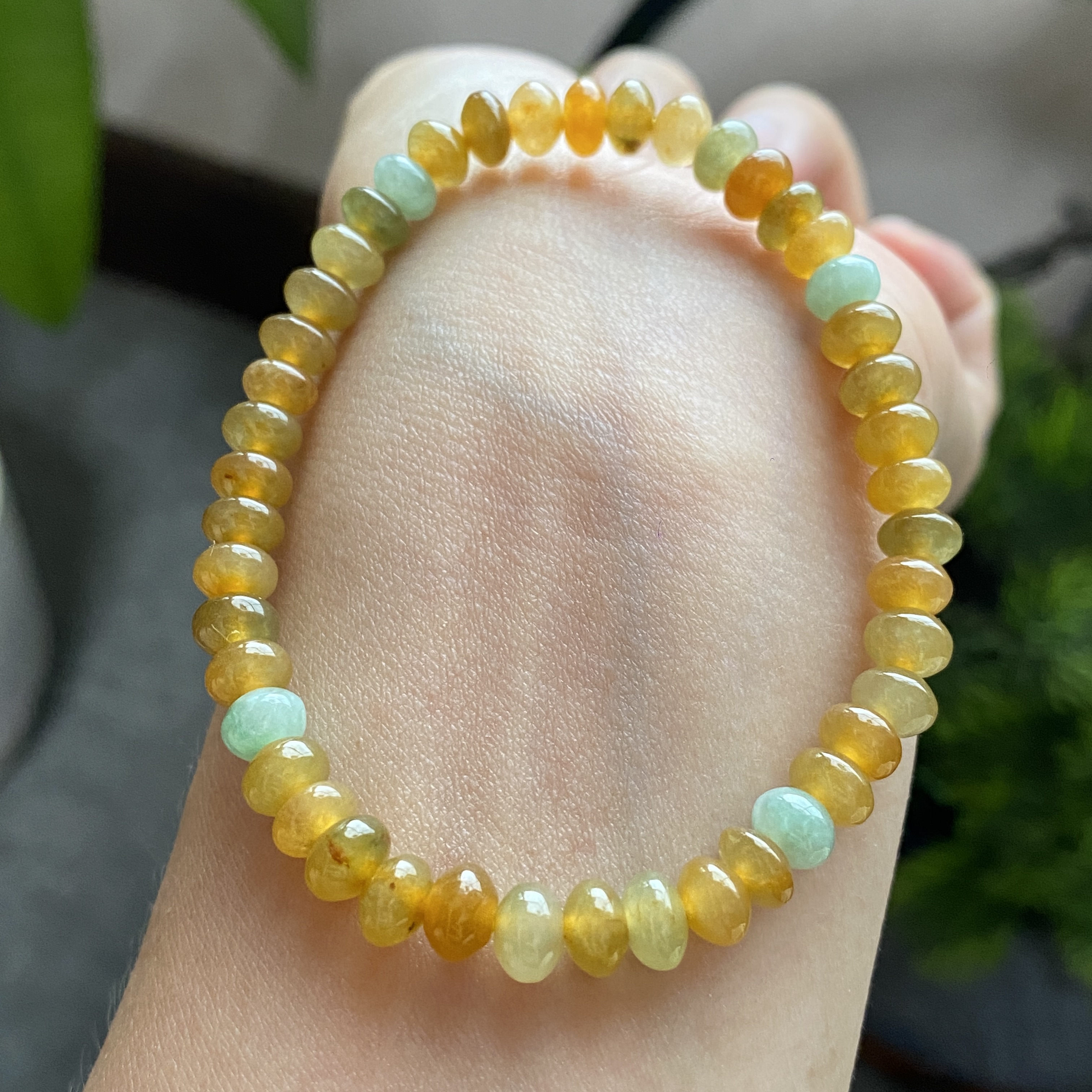 掌中翠缅甸翡翠A货冰种起胶黄翡算盘珠手链手串 6mm 2756