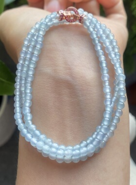 掌中翠翡翠A货高冰种起胶蓝绿圆珠项链手链两用款3.5mm 0105