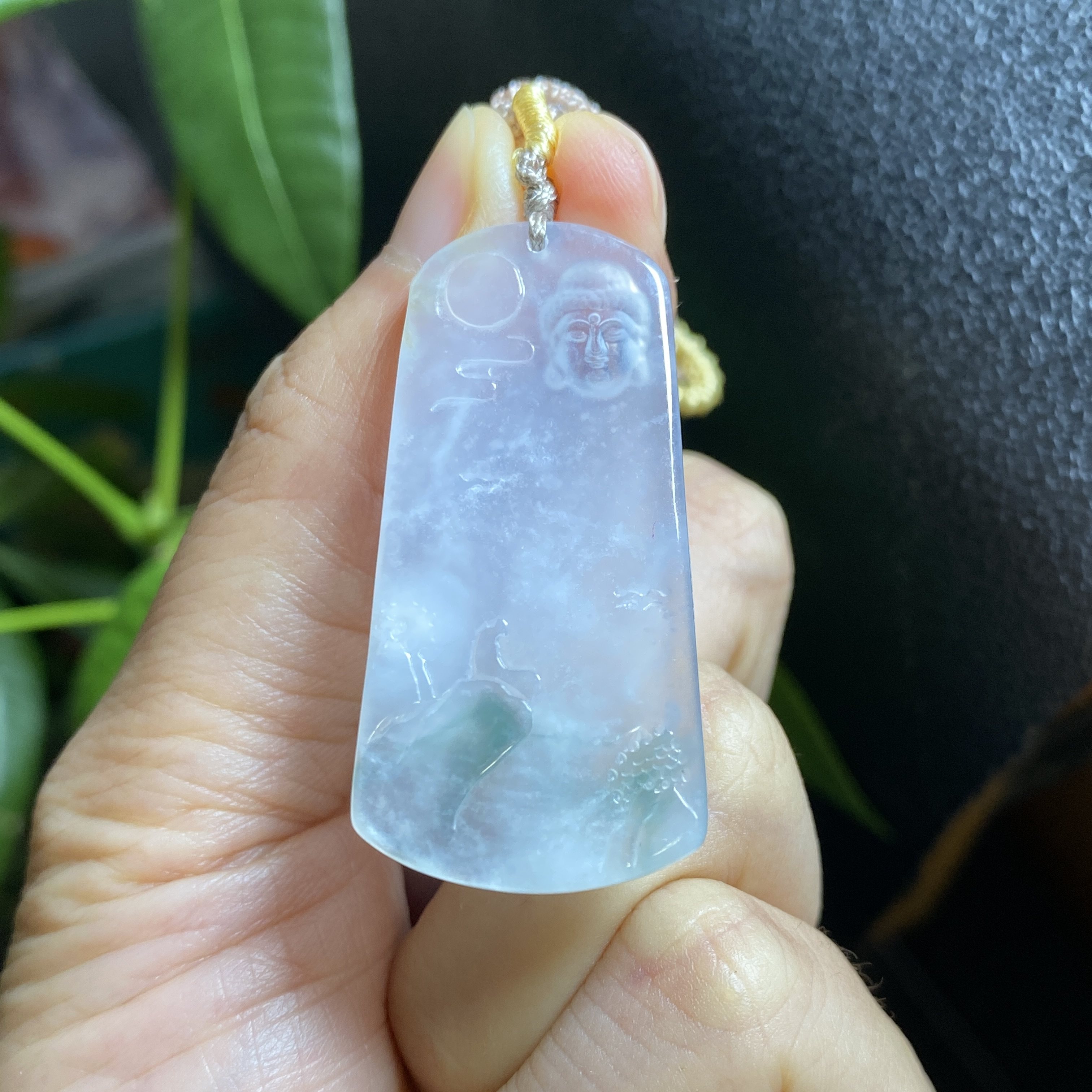 掌中翠缅甸天然翡翠高冰种飘花山水意境观音挂件吊坠 0097