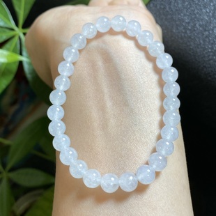 0349 缅甸天然翡翠A货冰种白月光小米珠圆珠纯白手链手串 6.5mm