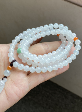 缅甸天然翡翠A货冰种纯白色圆珠设计款项链手两用6.3mm 0269