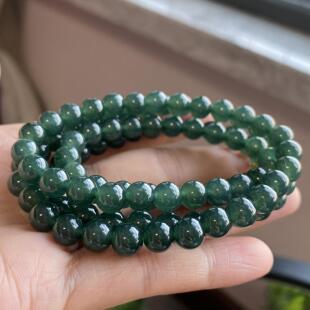 掌中翠天然翡翠A货冰种深蓝水圆珠项链手链手串P 102颗 6.7mm