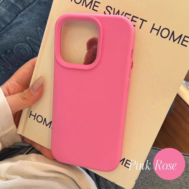甜酷少女玫红色适用苹果15promax壳不发黄iphone11真液态硅胶14全包边13防摔12耐磨mini树玫粉高级感纯色