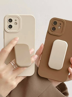 适用小米14/12壳K60红米k40/K30s/Note13复古纯色CC9高级感11T小众10S/K50至尊版13pro奶白CIVI3按压支架