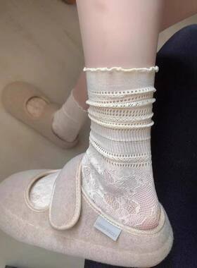 米色堆堆袜子女夏季薄