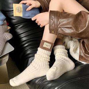 布标羊毛袜子女秋冬款加绒加厚保暖2025新款韩国堆堆袜长筒袜冬天