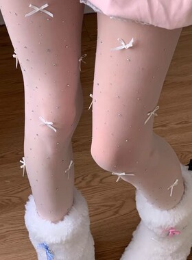 少女蝴蝶结闪钻美肤袜打底连裤袜芭蕾风纯欲白色丝袜洛丽塔