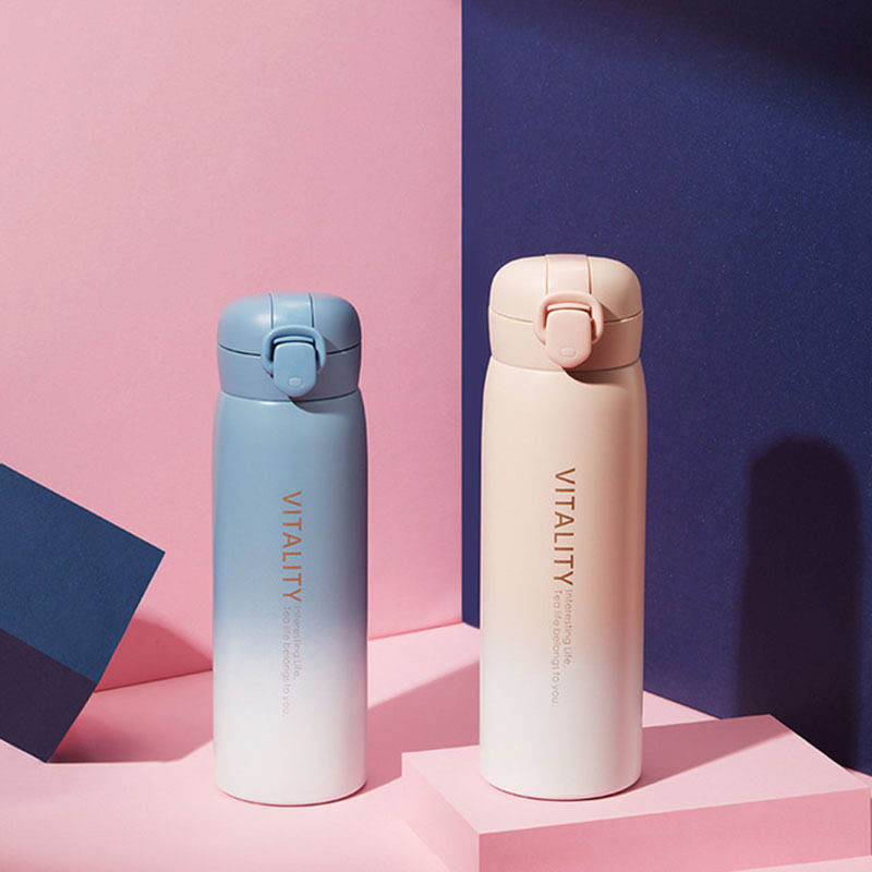 草莓生活创意渐变女不锈钢弹跳盖车载水杯高颜值礼杯