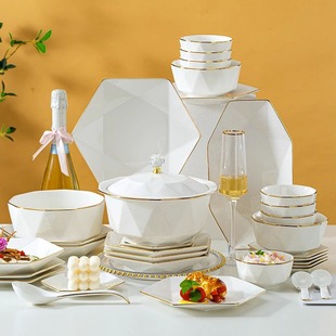 景镇轻奢碗碟套装 碗盘碗筷盘子乔迁 家用陶瓷碗2023新款 餐具套装