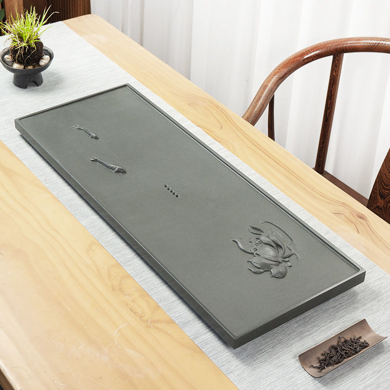 天然绿松乌金石茶盘手工立体浮雕整块天然原石材家用中式轻奢厂家