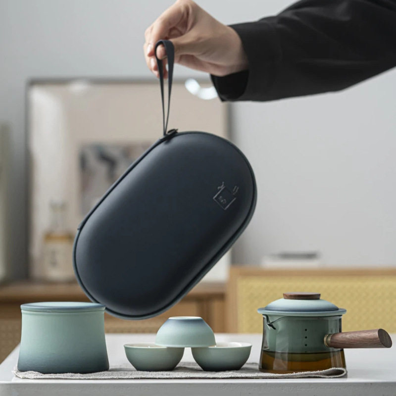 旅行茶具便携包快客杯一壶三杯测把简约套装便携式户外泡茶