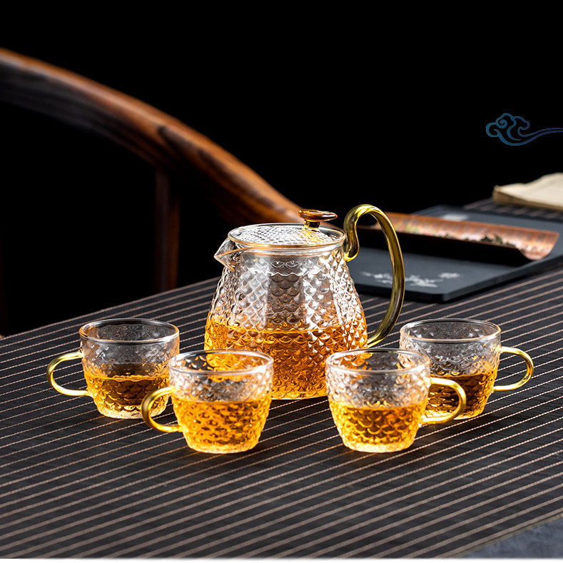 锤纹玻璃茶具套装玻璃过滤家用泡茶壶套装家用茶具礼盒五件套
