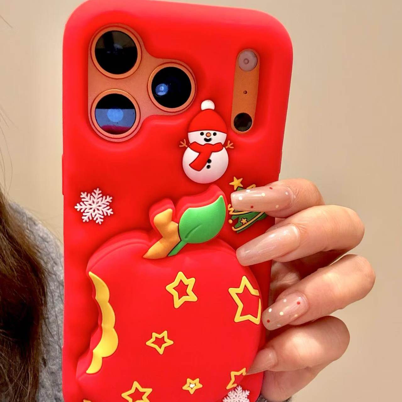 创意ins圣诞雪人星星咬痕苹果支架适用ihone17promax苹果16手机壳小众简约设计感防摔保护壳