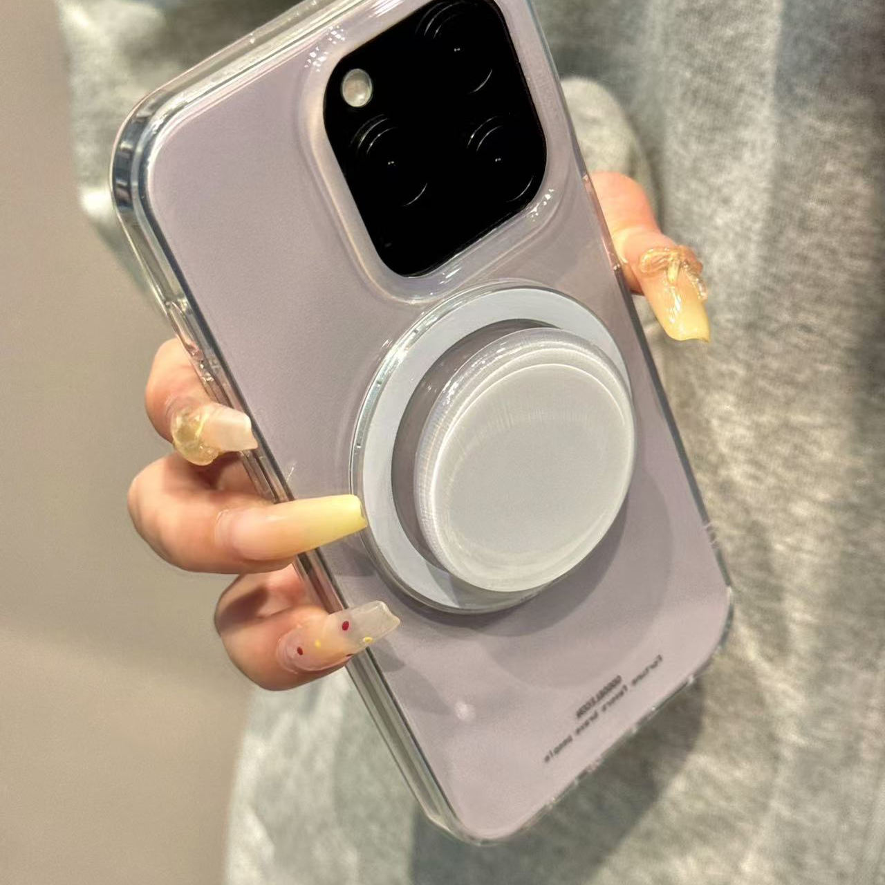 简约ins质感烟灰色纯色支架适用iphone16prom手机壳苹果15新款14高级感小众ins风新款防摔