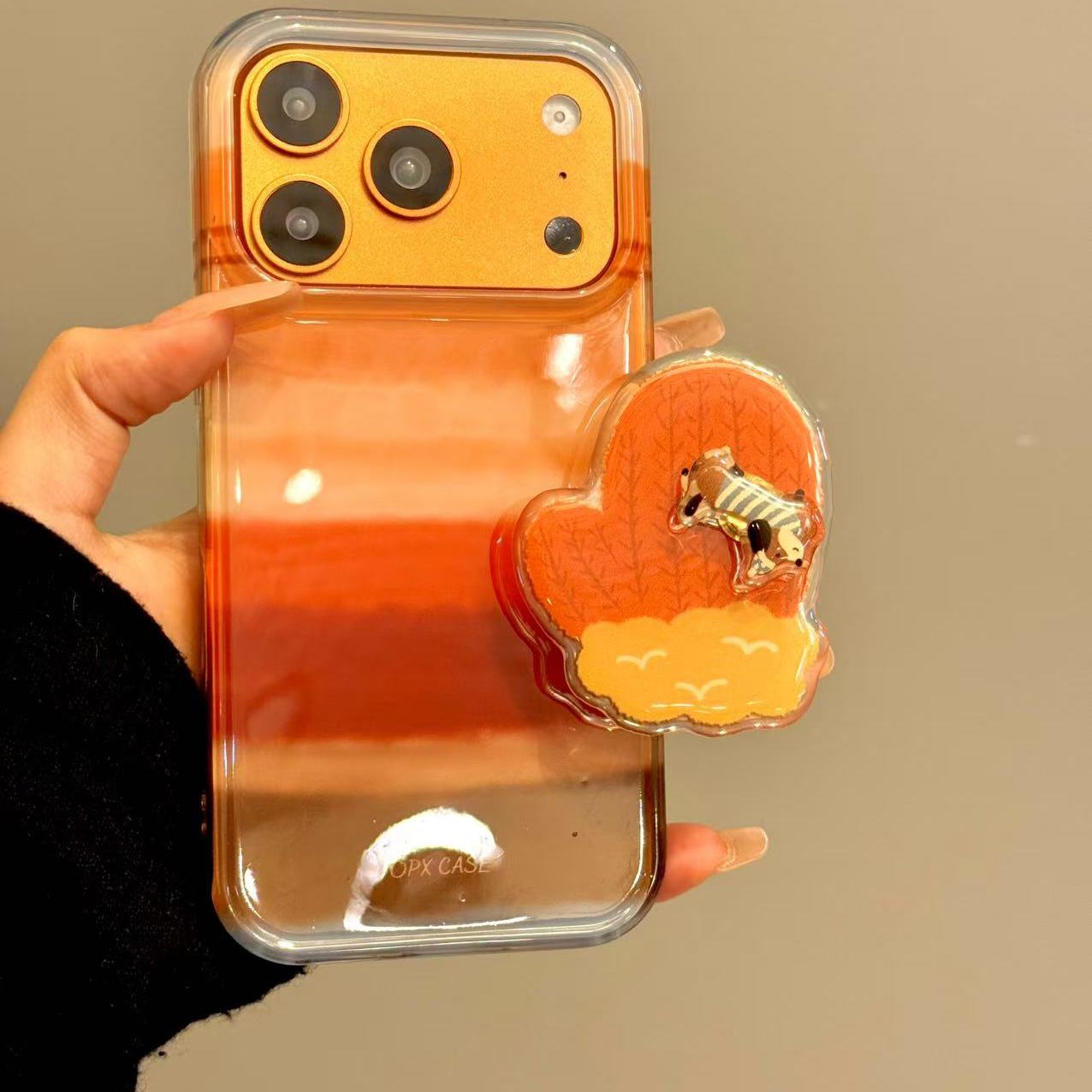 简约ins橙棕渐变条纹手套腊肠狗适用ihone17promax苹果16手机壳15小众简约设计感防摔保护壳