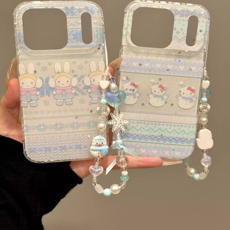 冬日小清新拼雪花米菲兔猫咪适用ihone17promax苹果16pro手机壳15小众简约设计感防摔保护壳