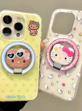 波点星星爱心黑白皮猫咪支架适用iphone16prom苹果15手机保护壳14童趣创意新款防摔保护壳