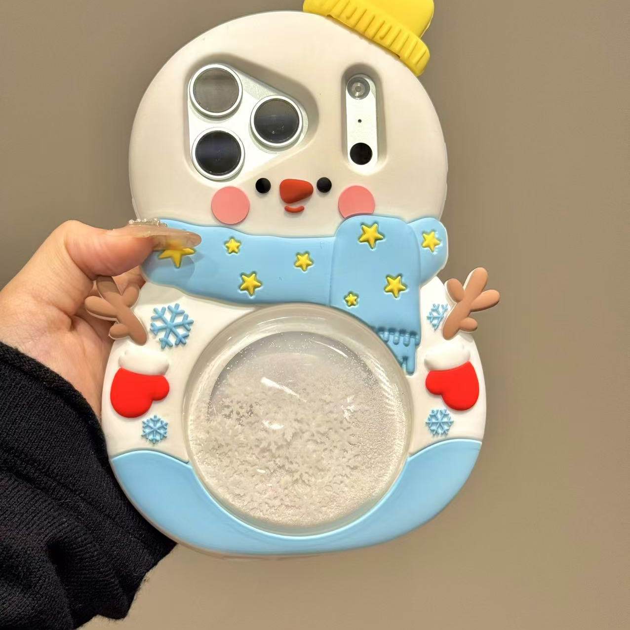 冬日蓝围脖星星雪人流沙适用于iphone17promax苹果16pr手机壳15pro可爱卡通童趣创意新款防摔