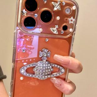 高级感ins透底点钻爱心星球猫咪适用ihone17promax苹果16手机壳15小众简约设计感防摔保护壳