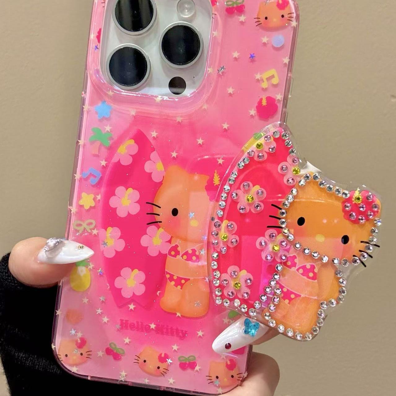 卡通闪粉樱花冲浪板黑皮可爱猫咪适用iphone16promax苹果15手机壳童趣创意新款防摔保护壳