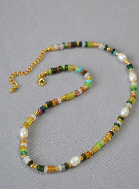 锁骨链珍珠小众项链绿色串珠