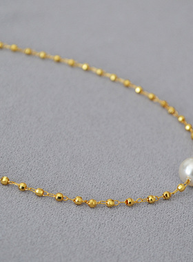 珍珠锁骨链白色简约项链黄铜镀金