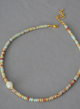 度假风项链欧美复古蓝色文艺女