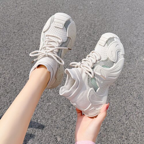 丑萌女厚底飞织透气运动鞋