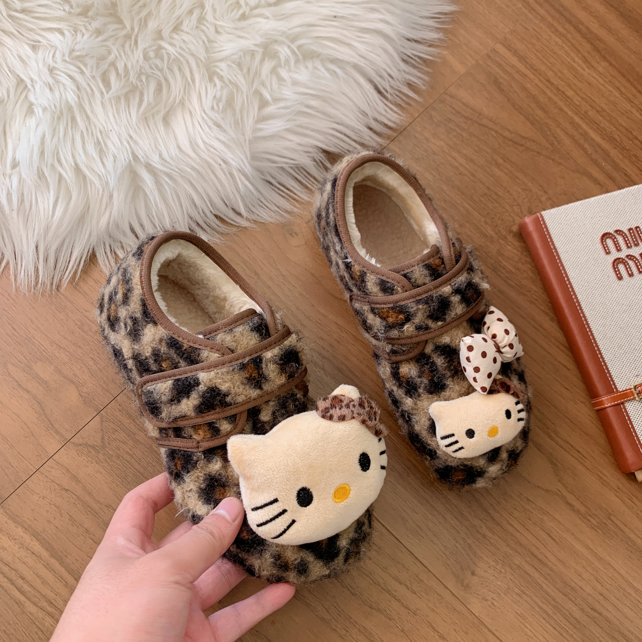 冬季加绒保暖豹纹KT猫勃肯鞋女