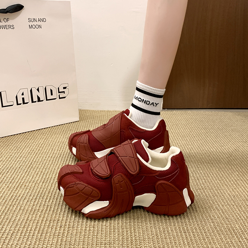 魔术贴厚底网面老爹鞋女