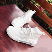 女2026春季 新款 轻便百搭高帮休闲鞋 弹力袜子鞋 飞织透气运动小白鞋