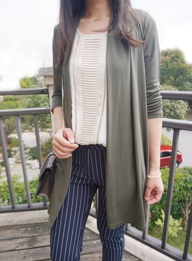 重磅真丝针织加捻开衫女春装百搭黑色中长款薄款侧开叉披肩外套