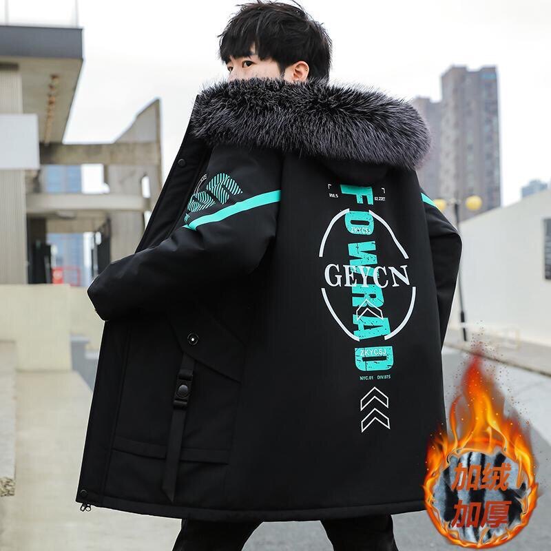 青少年棉服冬季棉衣外套男装中长款学生派克服加绒加厚棉袄大童装