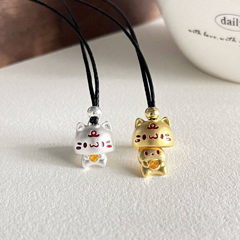 槐序HX【猫咪系列】S925纯银躲猫猫童趣新中式项链女蜡绳毛衣链