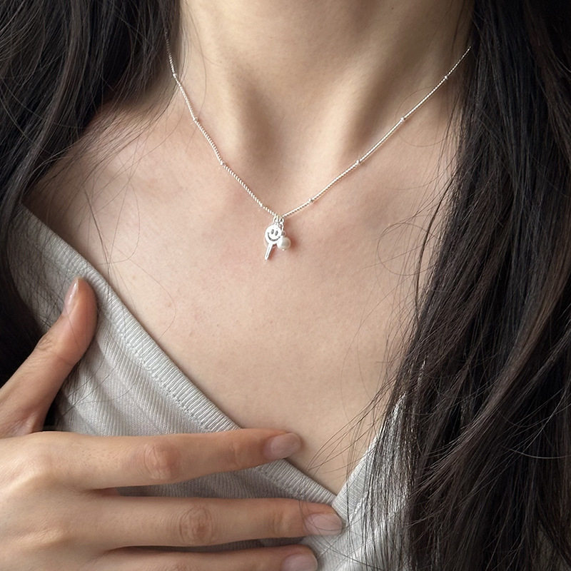 槐序HX【珍珠系列】925银笑脸钥匙项链女简约可爱学生百搭锁骨链