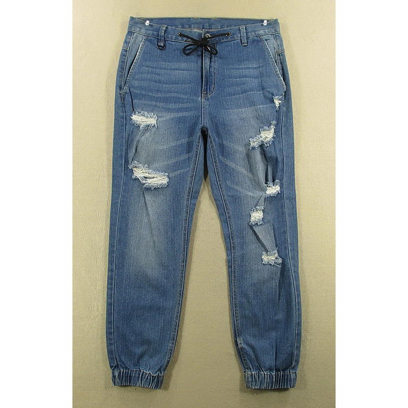 缩口牛仔裤男30码破洞弹力修身束脚小脚九分裤外单R207/5206-04