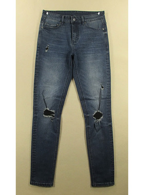 牛仔裤男29码弹力修身小脚加长破洞长裤子全新品*S109/38506-05