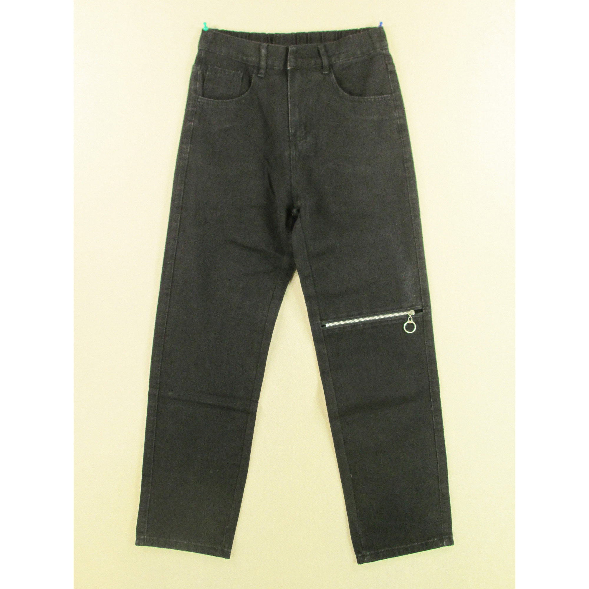 牛仔裤男30码修身直筒松紧腰黑色膝盖拉链KHCO长裤子W301/3805-20,男装,牛仔裤,淘宝优惠券,粉丝福利购,淘宝优惠卷