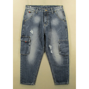 牛仔裤九分裤多兜宽松小脚破洞萝卜裤男裤子全新品*J104/59510-13