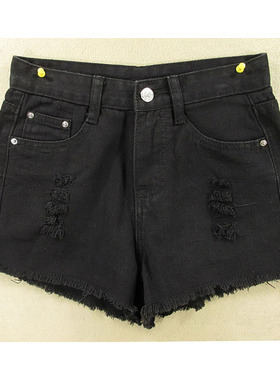 19-1652/V103*牛仔短裤热裤女24码黑色高腰宽松破洞KHCO特价包邮