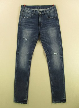 牛仔裤男31码弹力修身小脚裤破洞KHCO长裤子全新品S401/68501-07