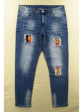 01*68683/T204*牛仔裤男欧版破洞补丁柔软透气弹力紧身小脚包邮