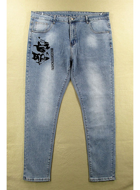 15*68685/J301*牛仔裤男韩版涂鸦潮牌复古日系修身小脚KHCO包邮