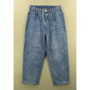 牛仔裤九分裤女弹力宽松萝卜裤复古高腰长裤子全新品Y103/2552-13