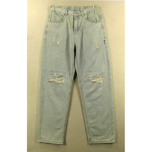 男30 2203 32码 子破洞宽松复古高腰松紧腰O107 老爹裤 牛仔裤