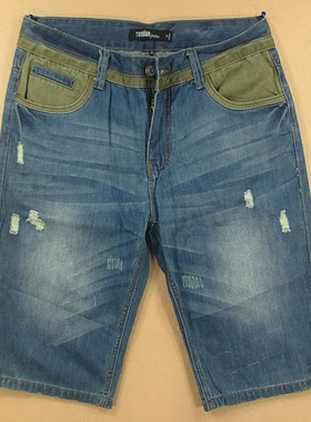 牛仔中裤五分裤男 外单名牛拼色纯棉修身款*全场包邮R402/5081**2