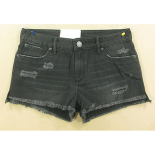 热裤 8382 女黑色夏季 不规则破洞高腰显瘦宽松S201 欧版 牛仔短裤
