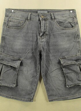 多兜牛仔中裤五分裤男针织弹力修身外单工装裤新品*K109/52532-09