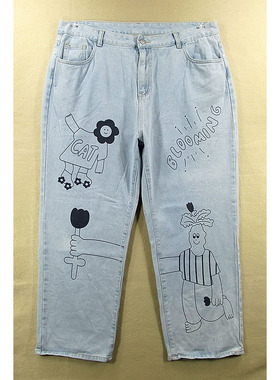 16*68685/J302*牛仔裤男欧版美式嘻哈滑板裤涂鸦潮宽松阔腿裤包邮