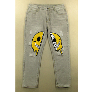 2581 修身 萝卜型破洞E401 男春夏日系复古锥形裤 小脚牛仔裤